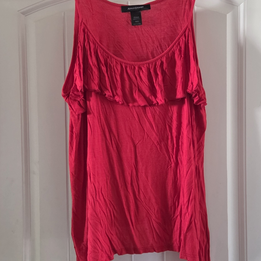 Ashley Stewart Hot Pink Ruffle-Trim Tank
